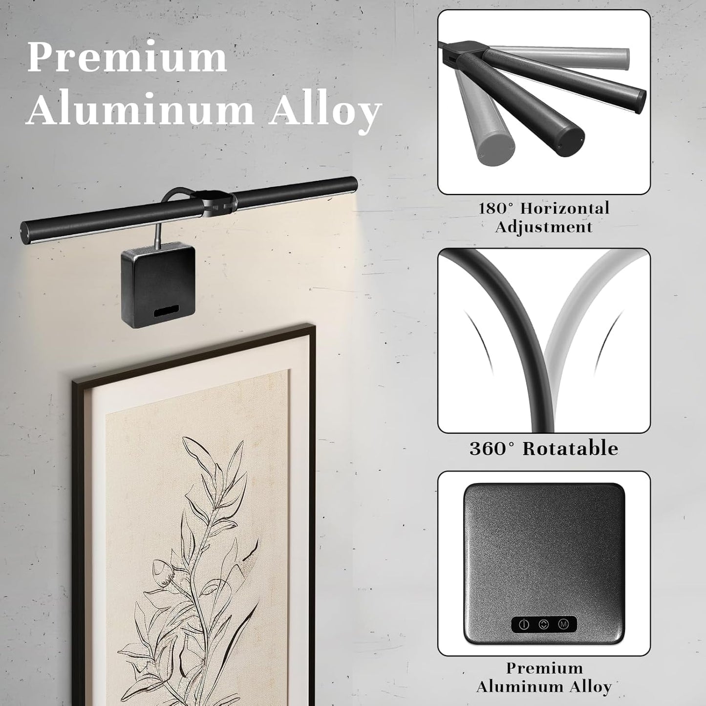 cotaros Metal Picture Light 26in Wireless Dimmable Art Lighting Black, Model AA-1 with Remote and Timer for Wall Decor