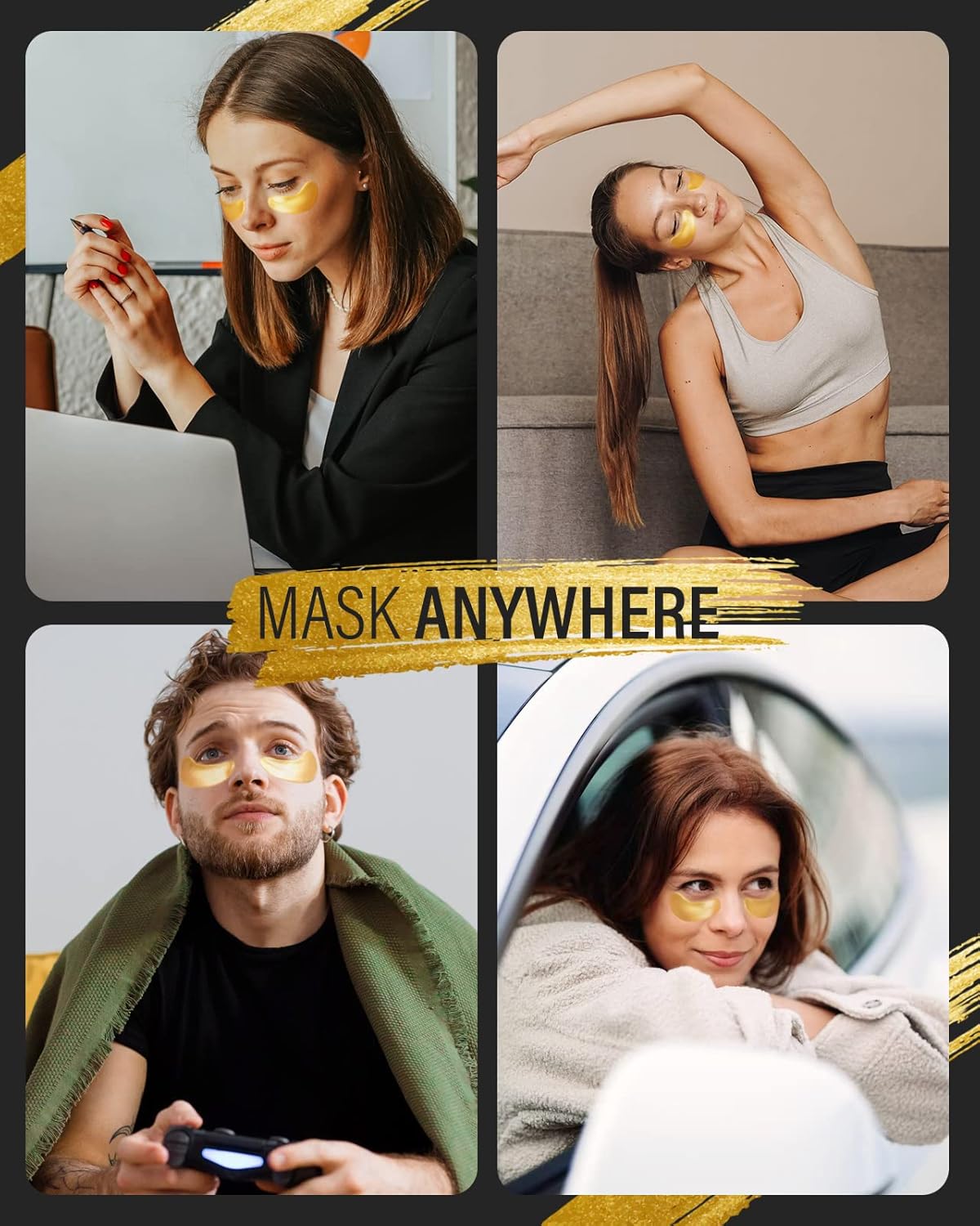 24k Gold Under Eye Patches (20 Pairs), eye mask, Collagen Skin Care Products, Eye Patches for Puffy Eyes, eye masks for dark circles and puffiness