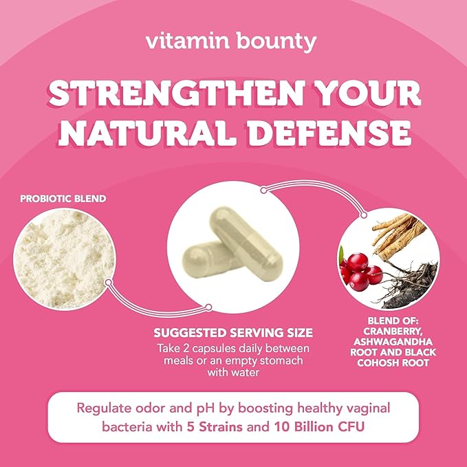 Vitamin Bounty Women's Pro-Daily Probiotic - Supports Vaginal, Digestive & pH Balance, 10 Billion CFUs, 5 Strains + Cranberry - 2 Pack of 60 Capsules