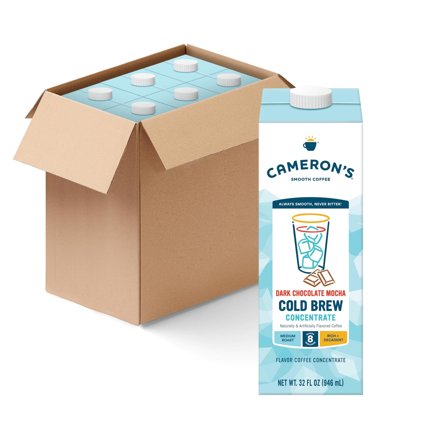 Camerons Coffee Cold Brew Coffee Concentrate Dark Chocolate Mocha Smooth Flavored Coffee Multiserve Shelf Stable 32 oz (Pack of 6)