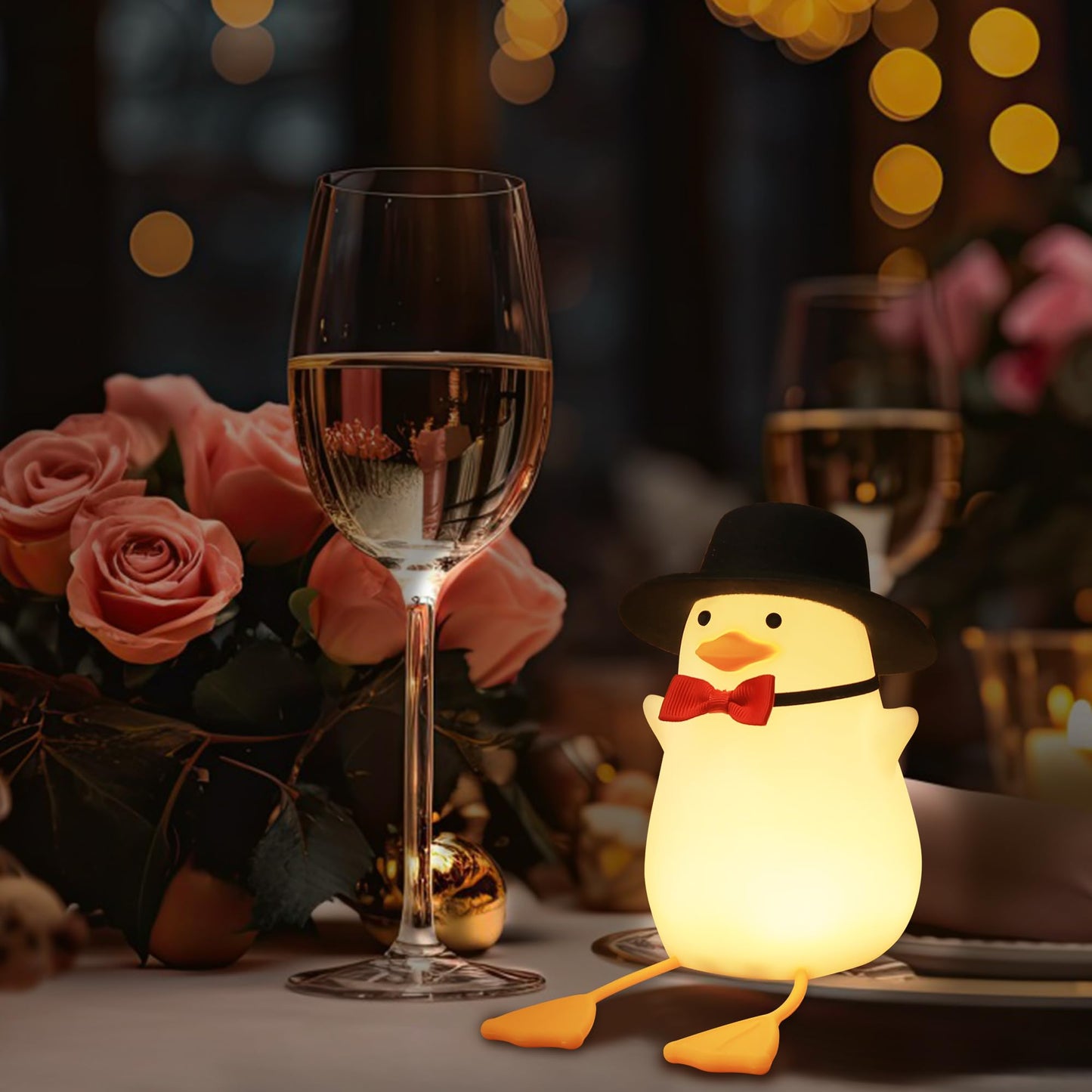 Hinittey Benson Gentleman Duck Night Light - Cute Duck Lamp With Black Hat& Bow Tie Warm Dimming Light & Timer For Room Birthday Xmas Baptism Gifts For Baby Boys & Girls