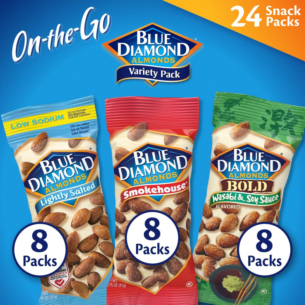 Blue Diamond Almonds Snack Nut Variety Pack for Kids, Office, School, On-the-go, 0.75 oz Gluten Free Individual Packs, Wasabi &