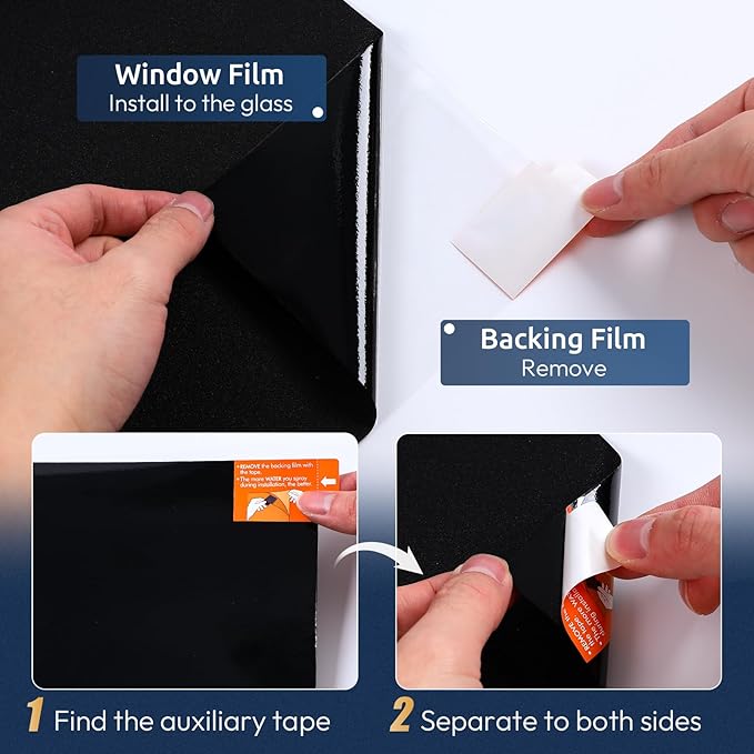 rabbitgoo Blackout Window Privacy Film with Tools Glass Bathroom Static Cling Sun Heat Blocking Light Darkening Removable Coverings for Home Bedroom Door UV Protection Sticker, 17.5 x 78.7 inches