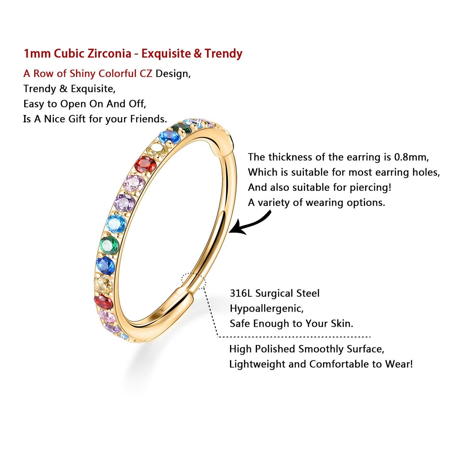 FUNLMO 20G Conch Piercing Jewelry 12mm Conch Jewelry Surgical Steel Conch Hoop Earring Lobe Earrrings Small Hoop Earrings for Wo