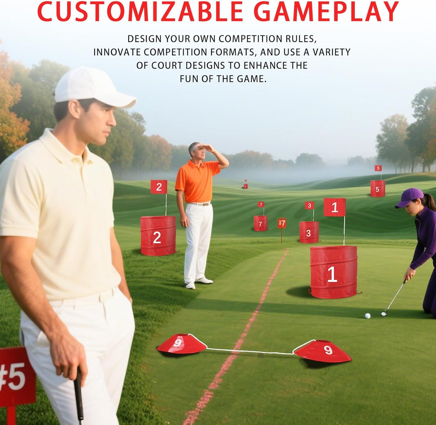 Golf Outdoor Game Portable 9-Hole Golf Course, Bring 2 ClubsOutdoor Battle Golf Game for All Ages Adults, Kids, Family. With Balls and Flag for Lawn, Beach, Camping and Park, Anywhere Practice