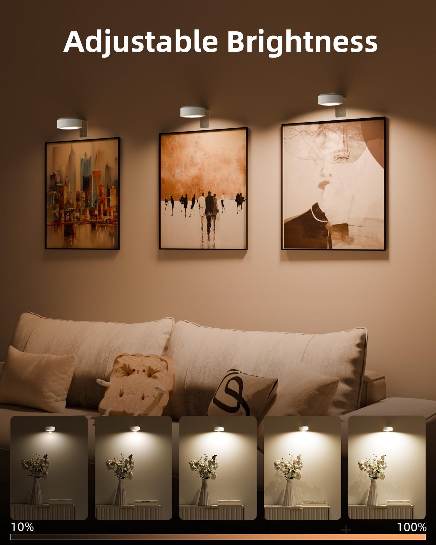 EZVALO Picture Lights - 2000mAh Magnetic Wall Art Light, 3 Color Temps, Dimmable, 3 Pack, White, Model LT-01