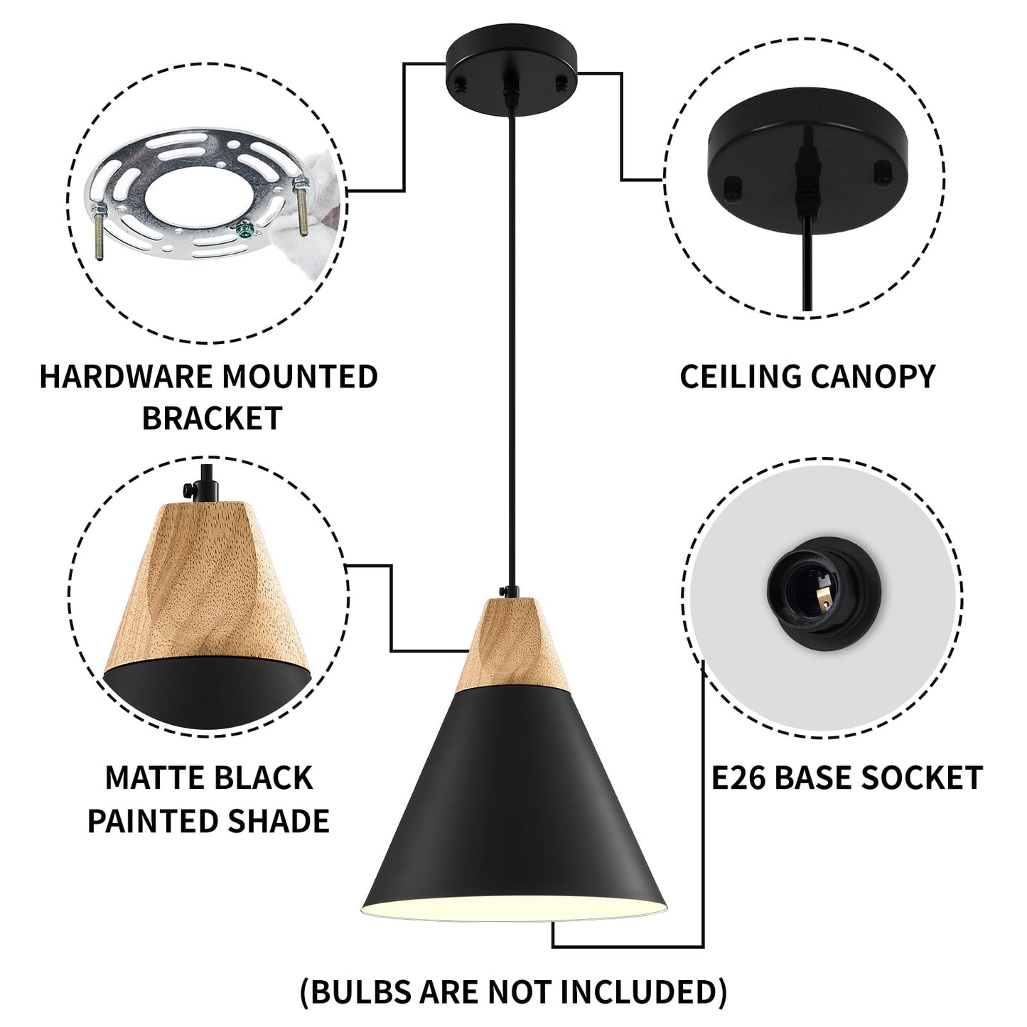 Sesiment Modern Pendant Lights 3 Packs 9.4Inch Black Pendant Light Kitchen Pendant Lights Farmhouse Pendant Light For Kitchen Living Room Bar Bedroom Office