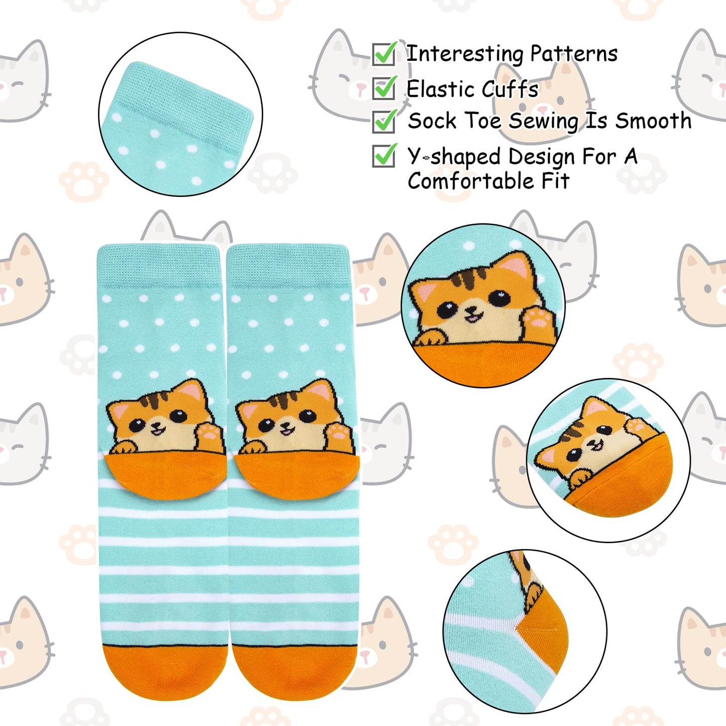 5 Pairs Womens Socks Funny Dog Socks Compatible with Chalier Cute Animal Ladies Sock Gifts for Women,One Size,Striped Cat