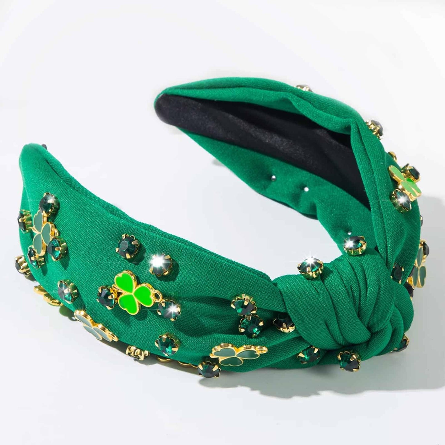 MEFINESHOW St.Patrick's Day Headband Green Shamrock Headband for Women Jeweled Knotted Headband Embellished Crystal Rhinestone W