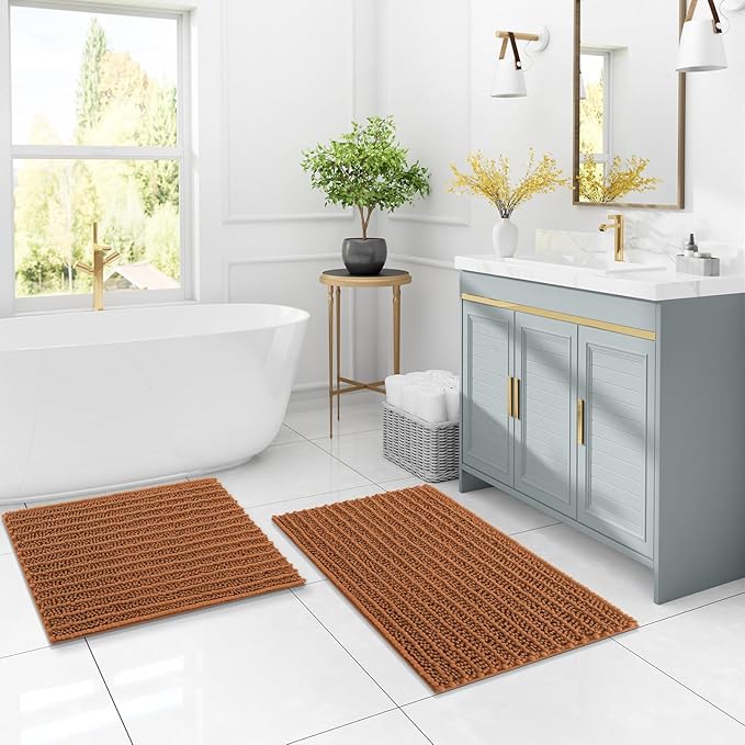 Arotive Luxury Chenille Bathroom Rug Mat, Extra Soft Thick Absorbent Shaggy Bath Rugs, Non-Slip Machine Wash Dry, Plush Bath Mats for Bathroom, Shower and Tub, 36x24, Clay