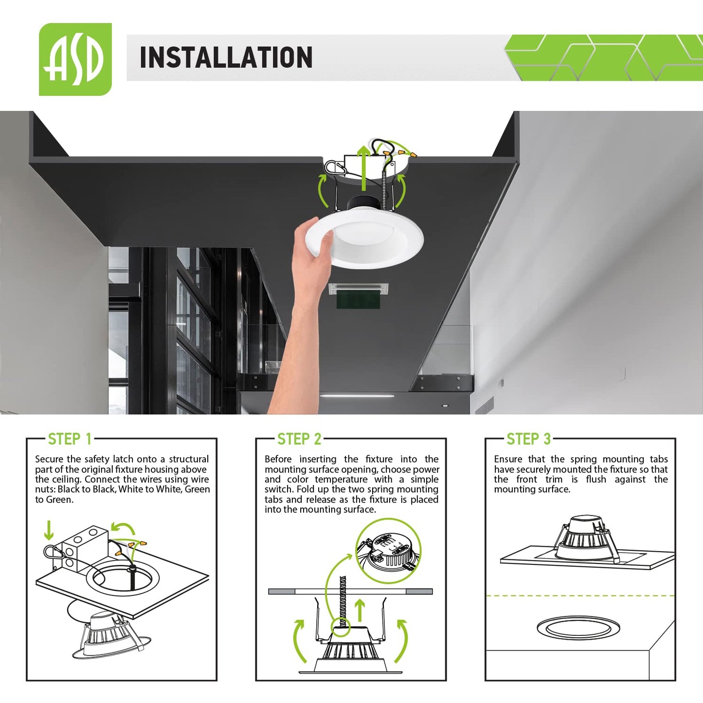Asd 6 Inch Commercial Canless Led Downlight Power Adjustable 10/15/22W Lighting Dimmable Recessed Ceiling Light Fixture 5 Color Temperatures 2700K-5000K 120-277V Ic Rated Ul & Energy Star 4 Pack