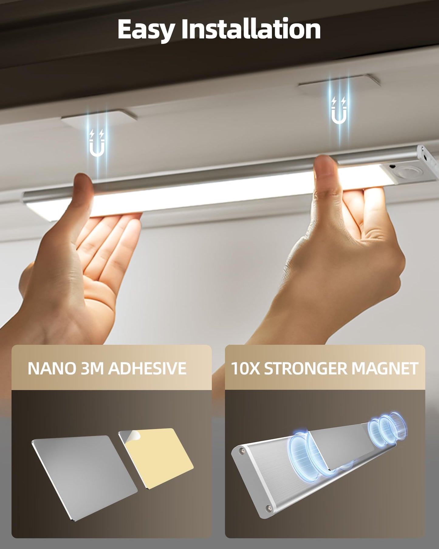 Ametheus 2Pack 16Inch Under Cabinet Lighting Rechargeable Motion Sensor Light Wireless Indoor Dimmable 3 Color Temps Closet Lights With Remote Under Counter Led Lights For Kitchen Stairs