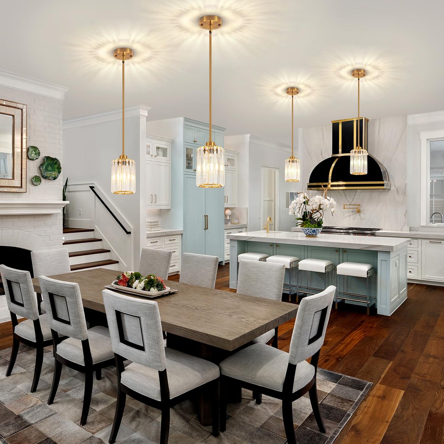 Zsmihdoh 2 Pack Pendant Lights Kitchen Island Modern Gold Crystal Pendant Lighting Kitchen Hanging Light Fixtures Mini Chandelier Pendant Lighting For Island Dining Room Hallway