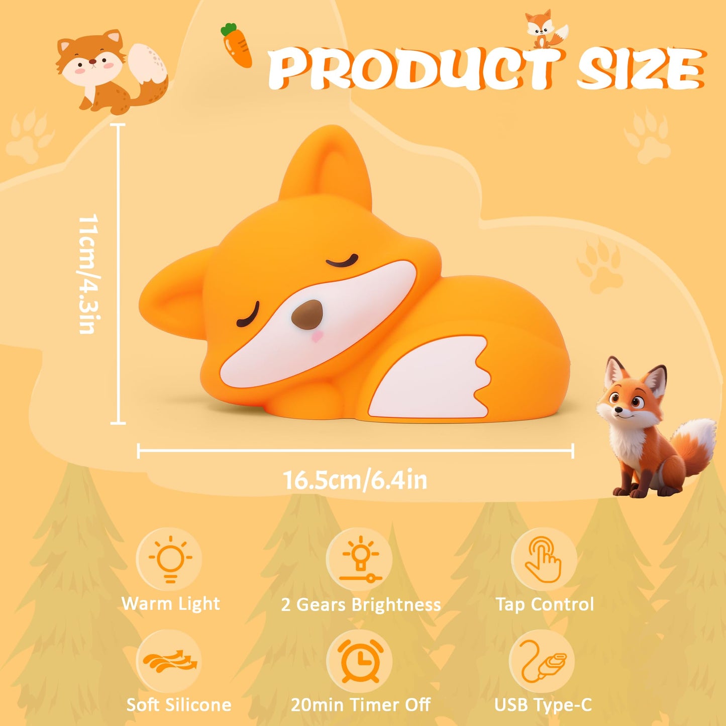 Lampeez Fox Night Light Cute Fox Gifts Soft Silicone Lamp Nursery Nightlight Led Touch Light Bedroom Decor As Xmas Birthday Gift For Boys Girls