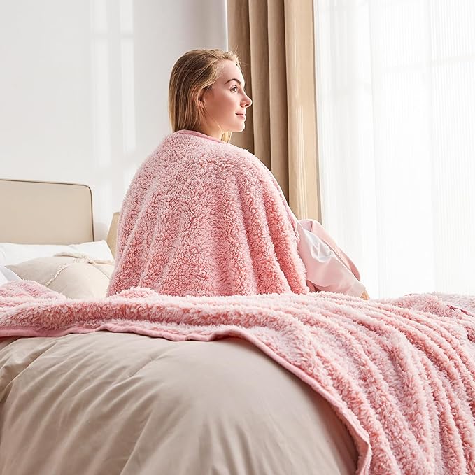 EMME Fuzzy Blanket Soft Fleece Throw Blankets for Women, Fluffy Sherpa Throws(Plush Pink,90"x90")
