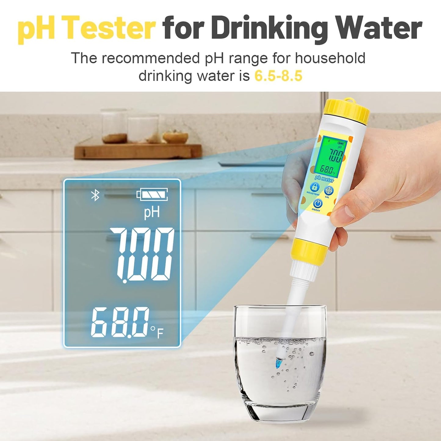 Digital pH Meter for Food Fermentation and Canning, Smart Food pH Tester with High Accuracy Spear Probe for Sourdough, Salsa and Hot Sauces, pH Test Pen with ATC for Solid and Liquid