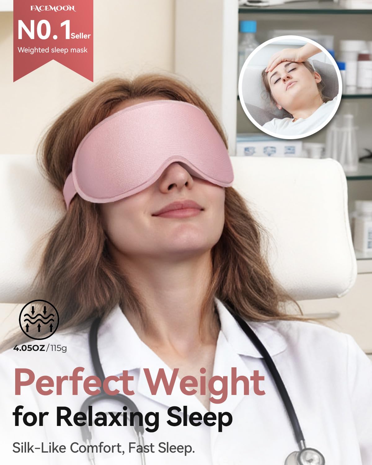 3D Weighted Sleep Mask for Women: 100% Light Blocking - Night Shift Nurse Essentials, Road Trip Travel & Long Flight, College Dorm Essentials for Girls - Lash-Friendly, Zero Eye Pressure, Pink