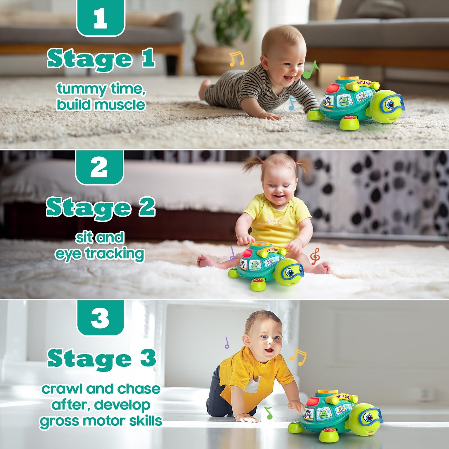 Zardali Baby Toys 6-12 Months, Musical Turtle Infant Light up Developmental Toy for 3-6 4 5 7 8 9 10 Month, 9-12-18 Months Baby Boy Girl Gift Present, Educational Bilingual Crawling Tummy Time Toy