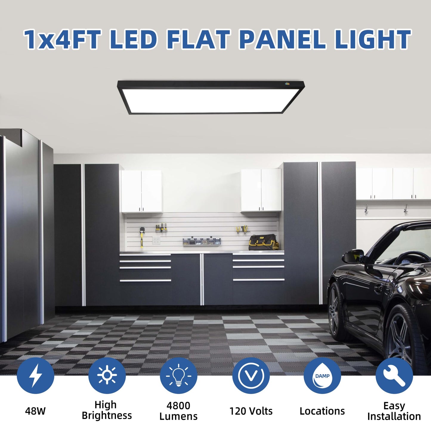 hykolity LED Flat Panel Light 1x4 FT Dimmable 4800lm 48W Selectable CCT Black, Model IPN2-1040-3CT-B,