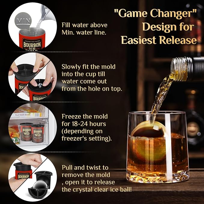Clear Ice Cube Maker - 2.5" Ball - Stainless Steel Clear Ice Maker - Compact Design - for Whiskey, Cocktails, Bourbon - 2 PACK with Ice Tong & Ice Box