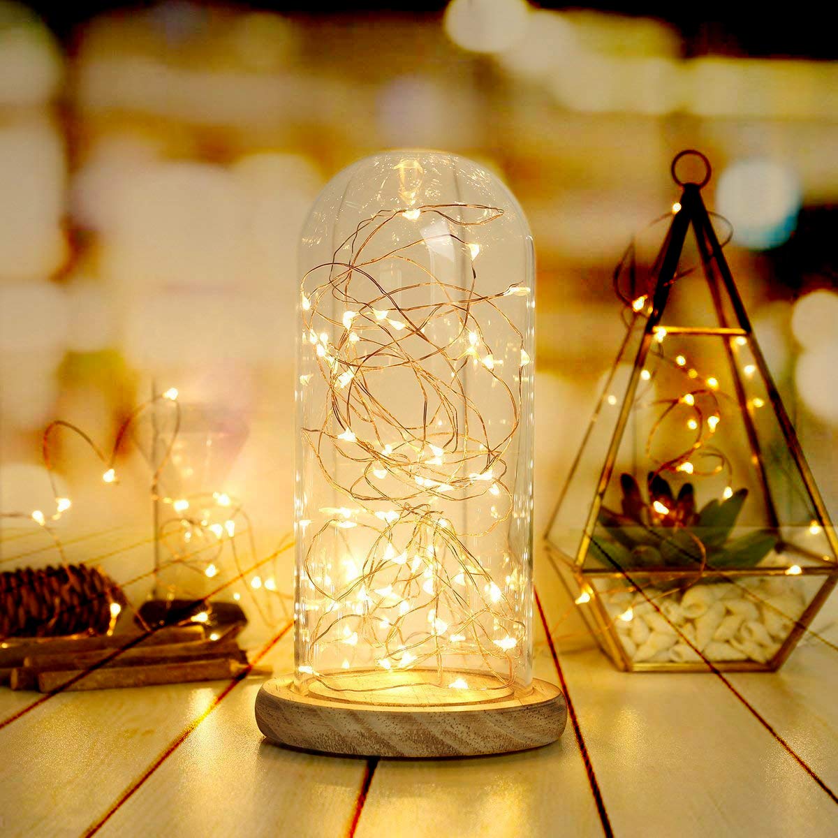 BXROIU Fairy Lights 20LEDs Battery Operated Silver Wire 2 Modes 6.6ft Warm White c-20