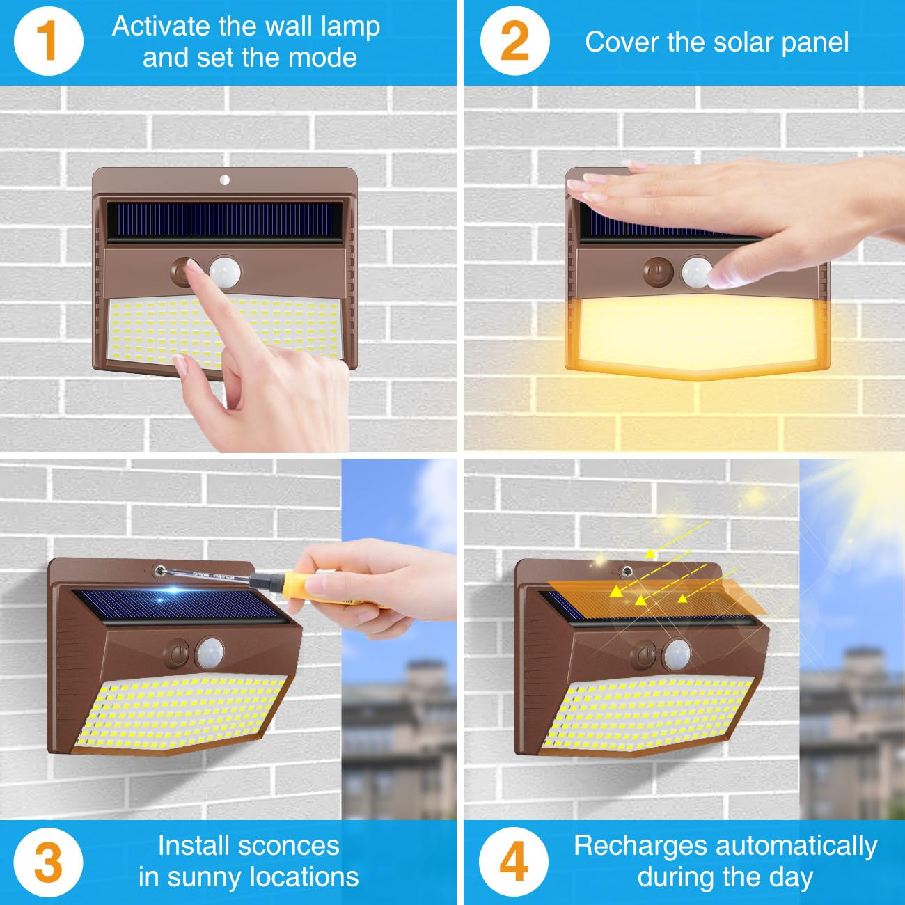 Peasur Solar Outdoor Lights 12 Pack Motion Sensor Waterproof 3 Lighting Modes Brown Warm