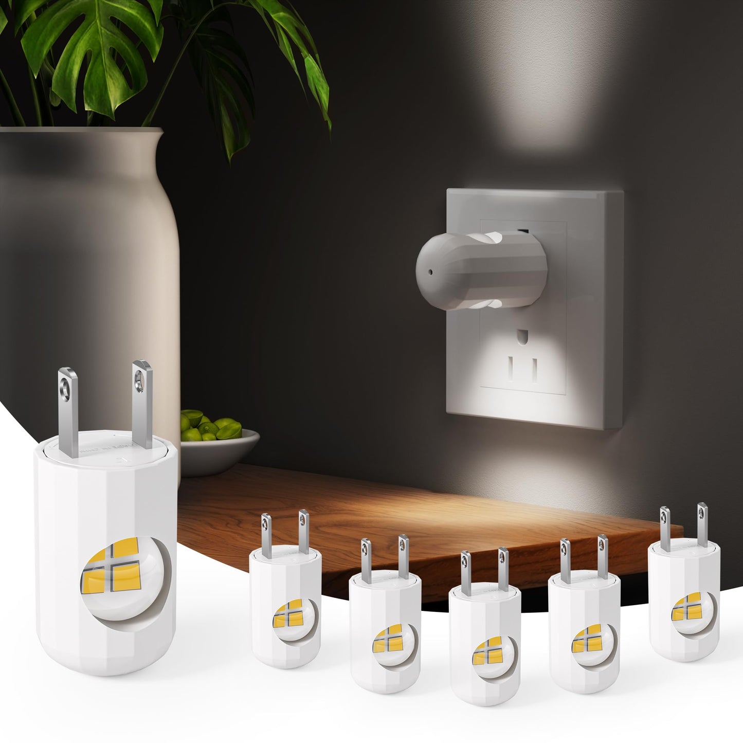 6 Pack Mini Led Night Light Plug In Wall - Dusk To Dawn Auto On/Off 4000K Cool White 100 Lumen 360 Adjustable Lighting For Bedroom Bathroom Stairs Kids Room Hallwayay
