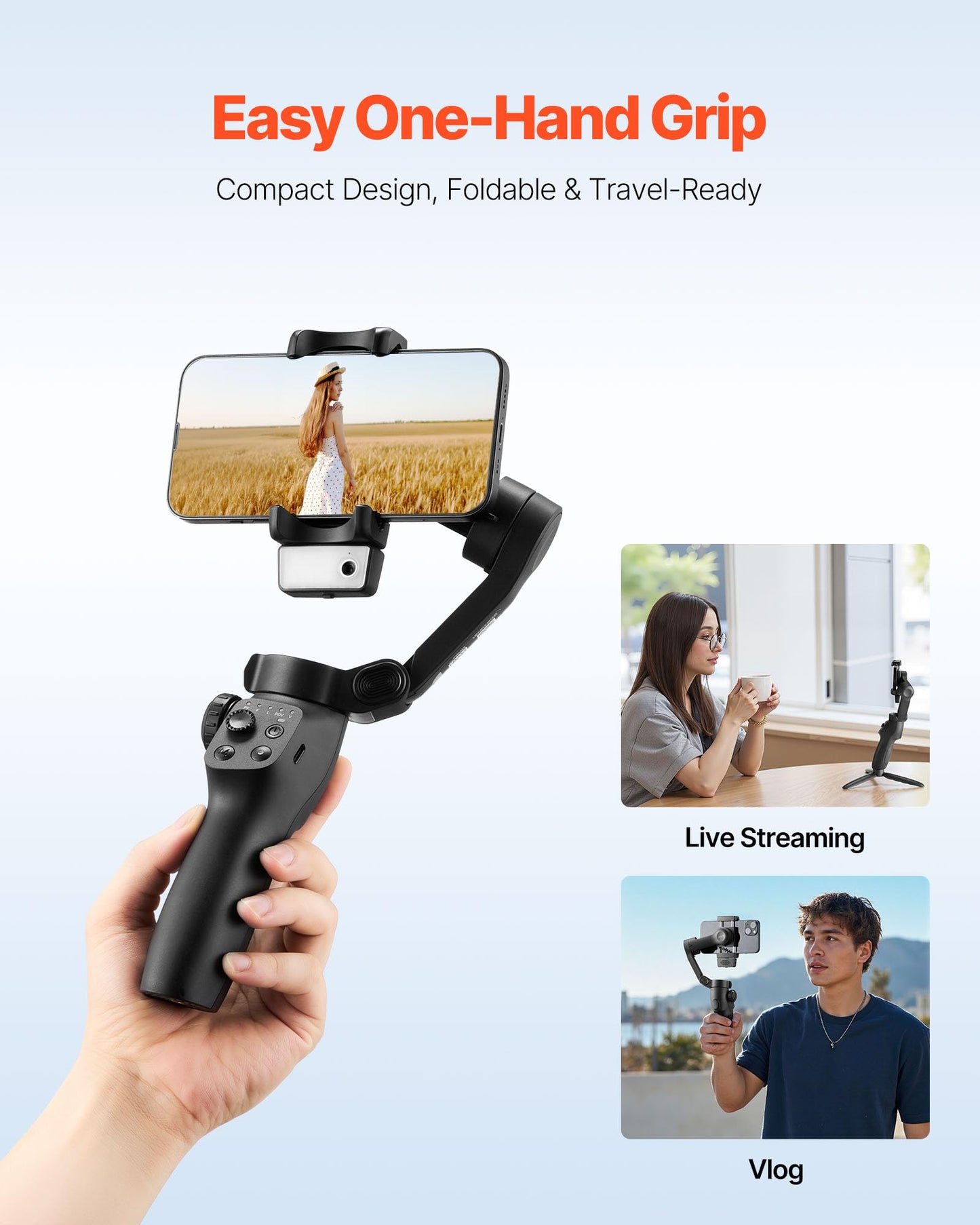 Vevor Gimbal Stabilizer For Smartphone, 3-Axis Stabilization, Ai-Powered Phone Gimbal For Android Iphone With Fill Light, Tripod