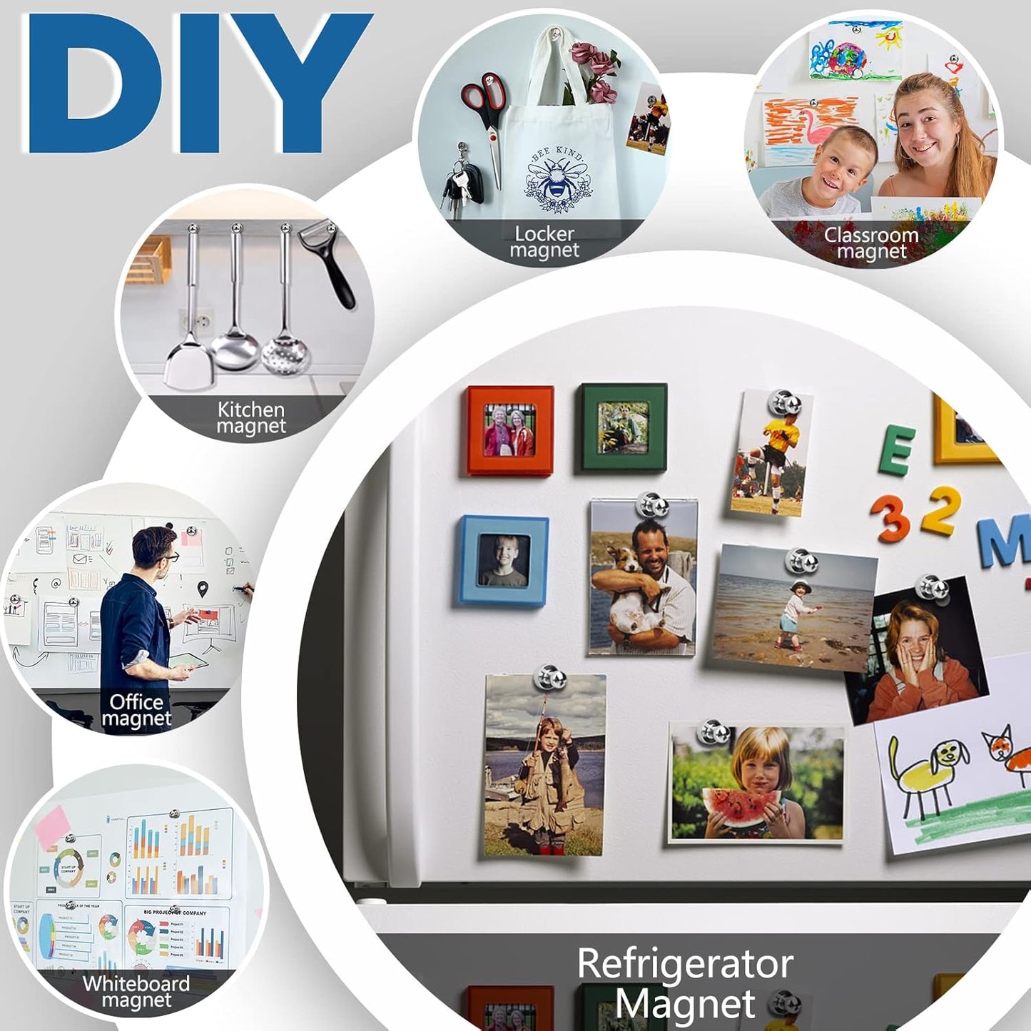 LOVIMAG Fridge Magnets 12Pcs Refrigerator Whiteboard Small Strong Magnet Classroom Kitchen Accessories Decorative Locker Set Decor Must Haves Office Calendar Refrigerador Magnetic Cute Crafts Silver