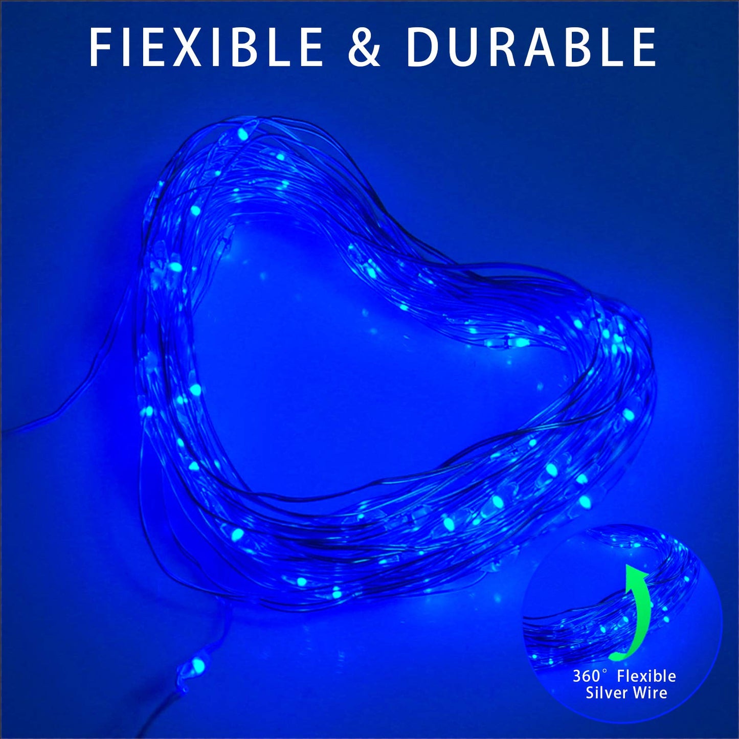 YAOZHOU Solar Christmas String Lights, 200 LED, 66Ft, 8 Modes, Waterproof, Blue, 2 Pack, Model YZ001