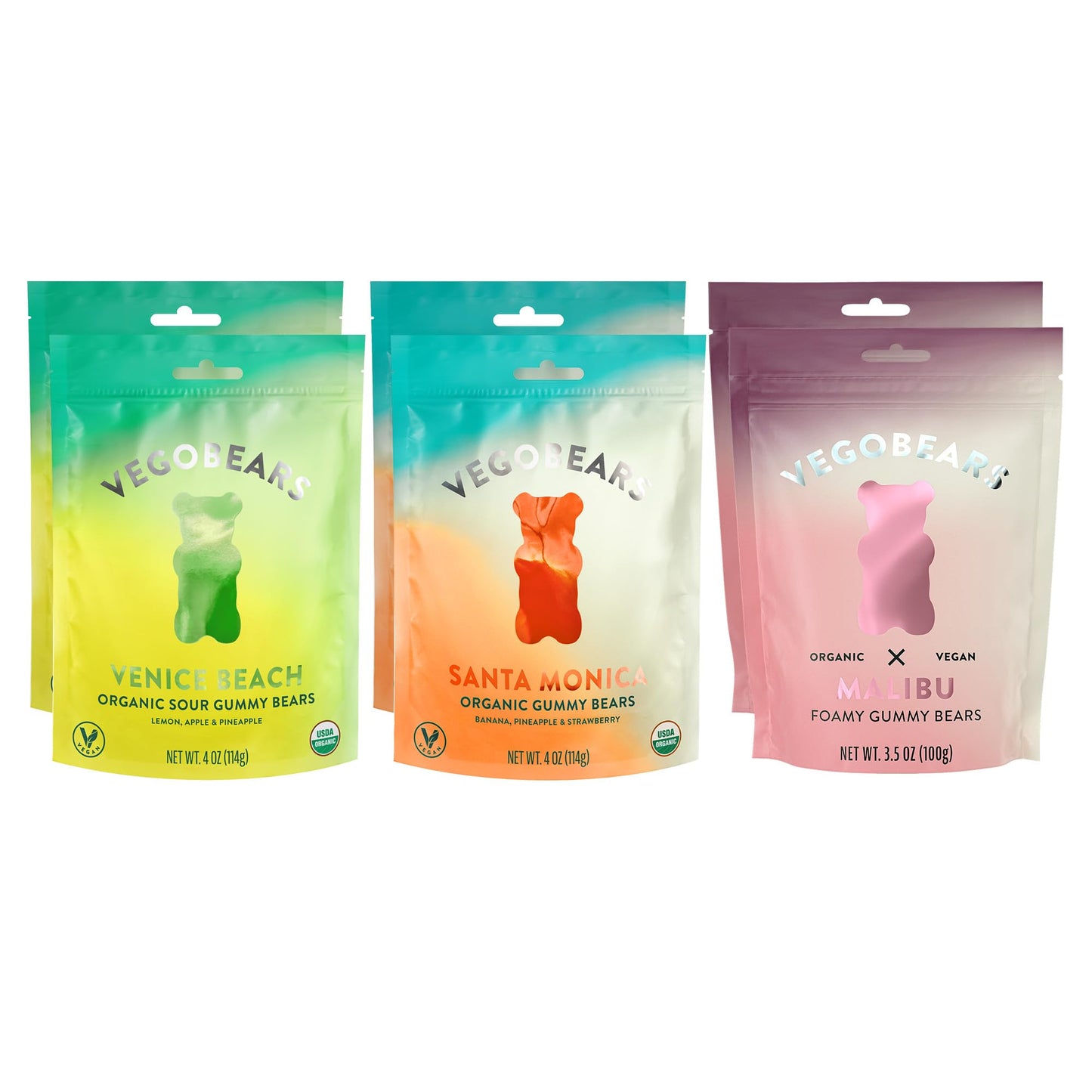 Candy People VegoBears Vegan Gummy Bears Variety Pack - Organic Gummy Bears Vegan Gummies Organic Candy Gelatin-Free Gummies (Pack of 6)