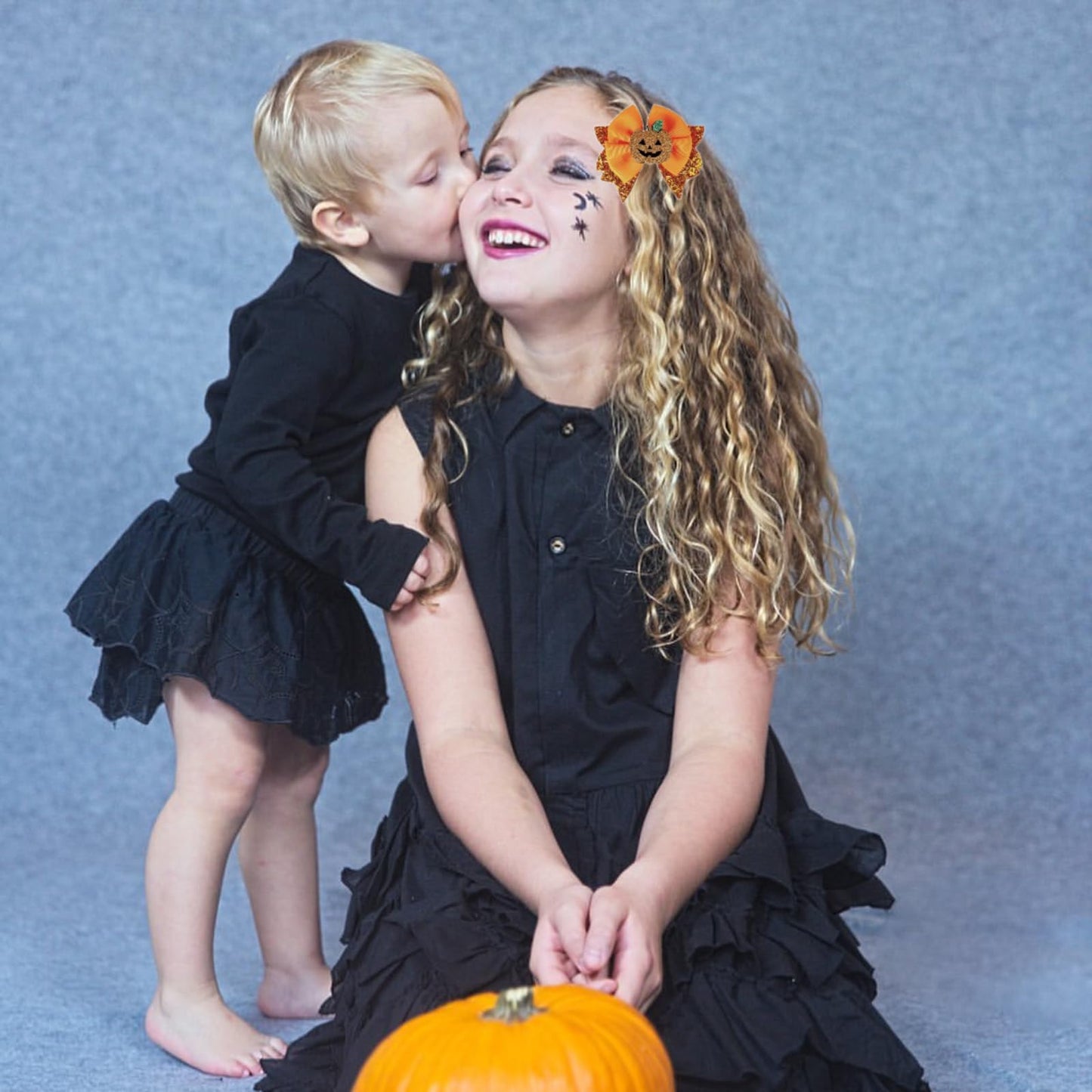 Glitter Fall Halloween Pumpkin Decoration Hair Bows Clips 3.5 for Girls, Orange Cheer Alligator Barrettes for Kids Thanksgiving