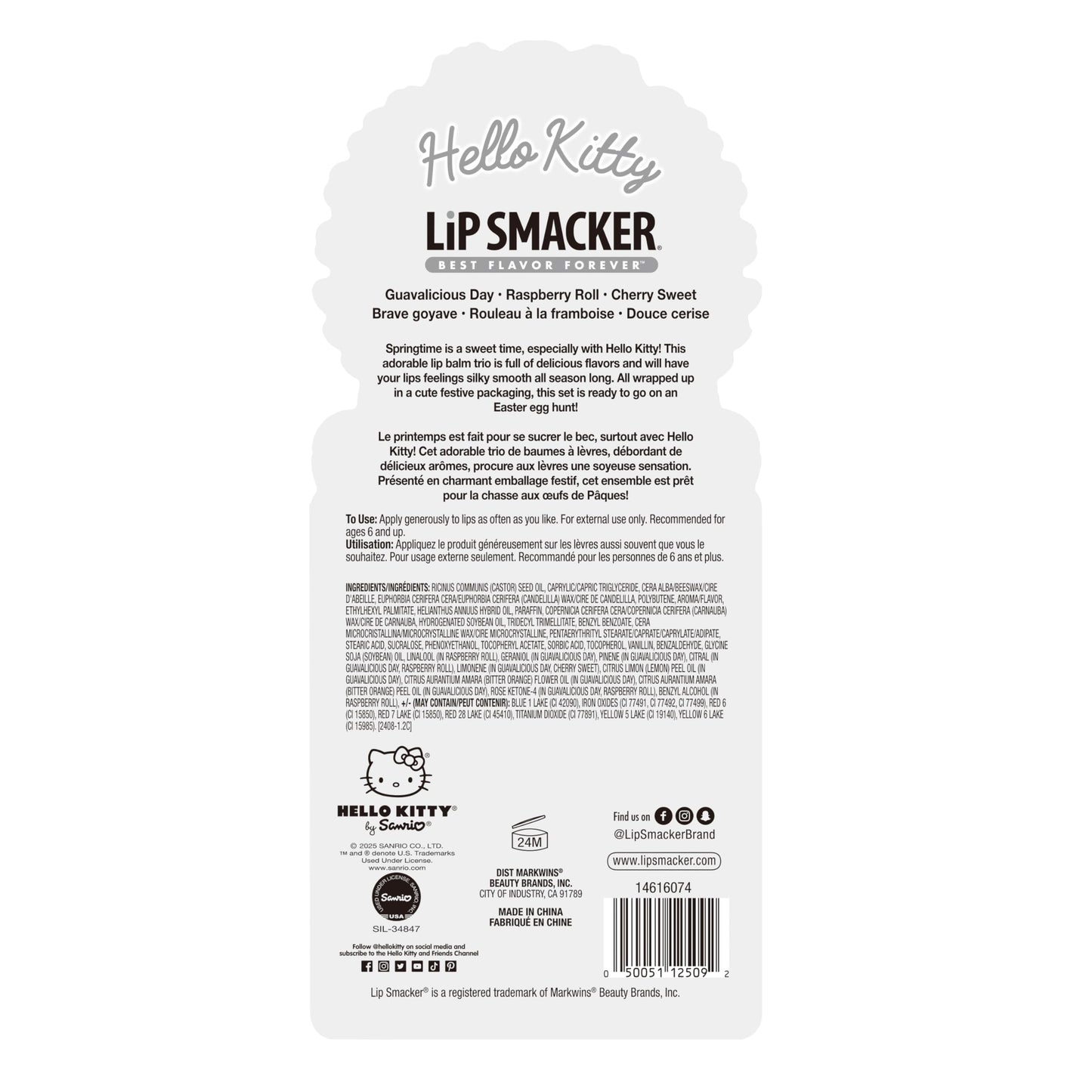 Lip Smacker Hello Kitty Lip Balm Trio, Adorable Sanrio Collectible, Moisturizing & Nourishing Fruity Flavors, Guavalicious Day,
