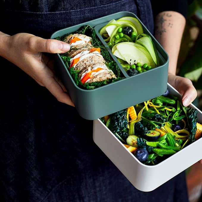 monbento - Large Bento Lunch Box MB Square green Pine/gray Coton with Compartments - Leakproof Lunch Box for Work/Picnic/Meal Prep - BPA Free β Microwave & Dishwasher Safe - Green & Gray