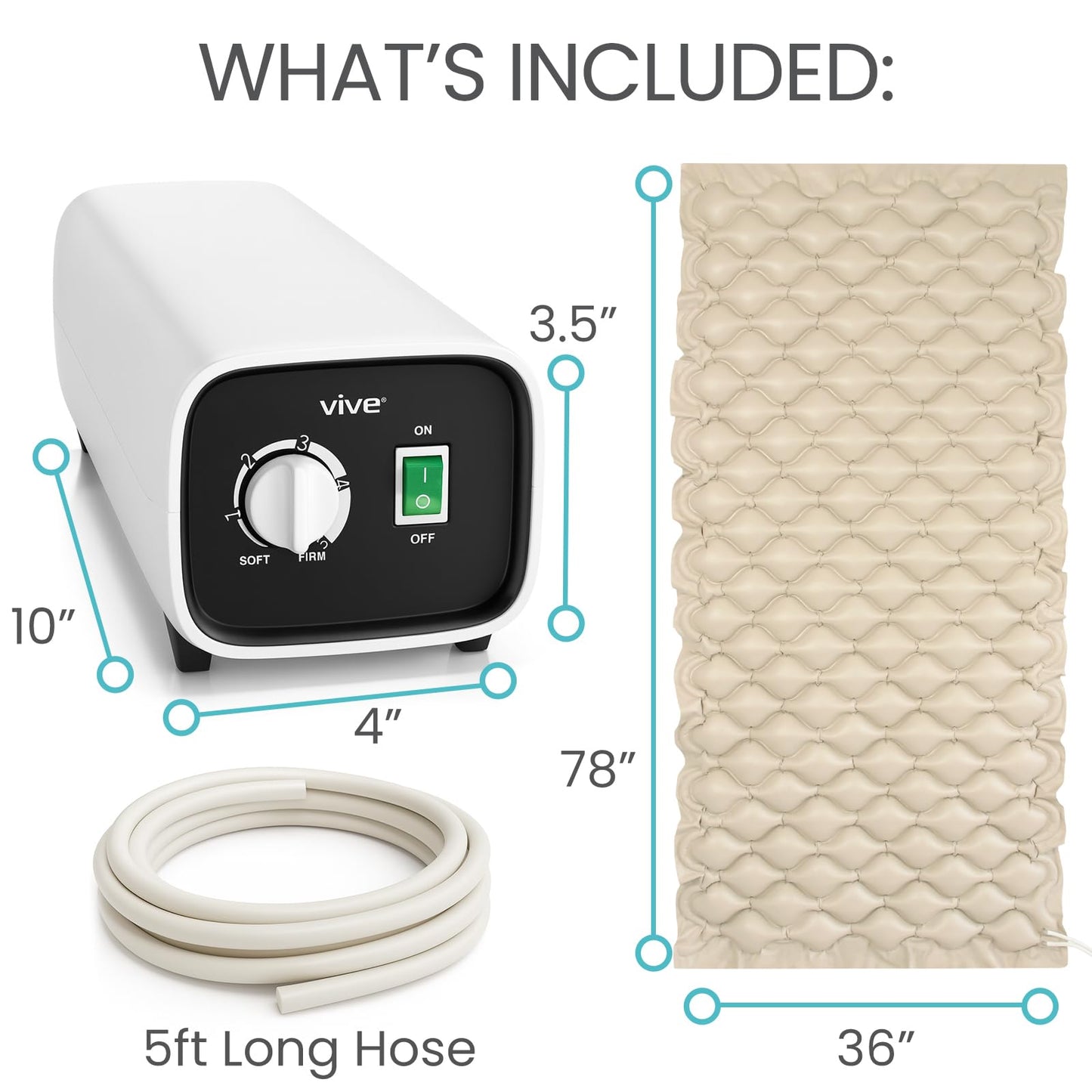 Vive Alternating Air Pressure Mattress Pad - The Original Bed Sore Prevention Solution - Hospital Topper for Bedridden Patients - Includes Waterproof, Breathable Ulcer Cushion & Whisper Quiet Pump