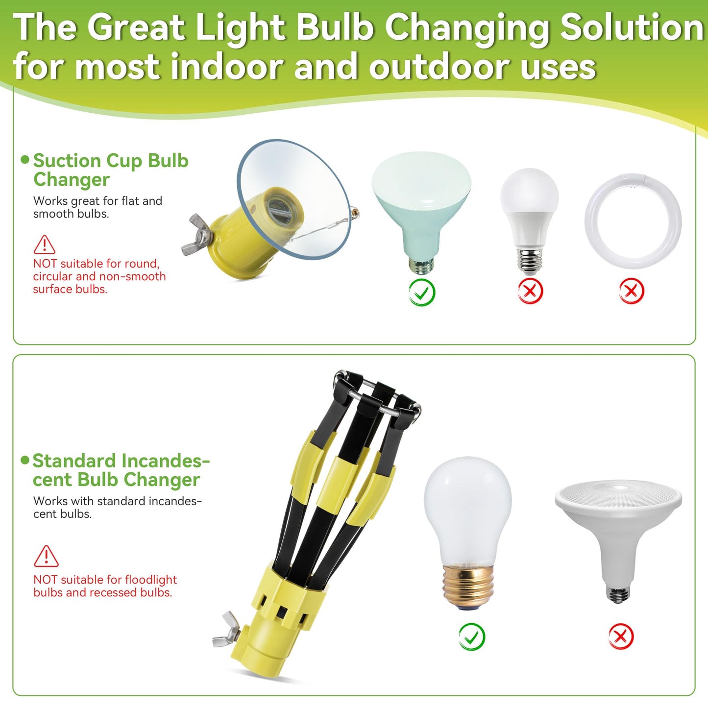 Dreyoo 2 Piece Set Light Bulb Changer Standard Incandescent Bulb Changer And Suction Cup Light Bulb Changer Compatible With Docapole And Other Standard Threaded Extension Pole (Pole Not Included)
