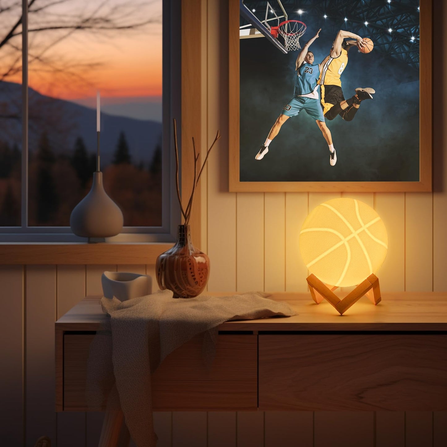 Balkwan Basketball Night Light, 16 Colors, Dimmable, Remote Control, 5.9in, Multicolor, Model Basketball001