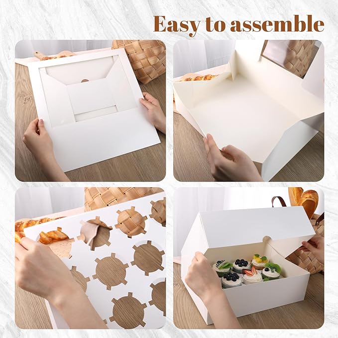 HANSGO 12 Count Cupcake Boxes, 6PCS 13"x10"x4" Cupcake Container with Window Holding 72 Pastry Box for Birthday Holiday Party Bakery Supplies