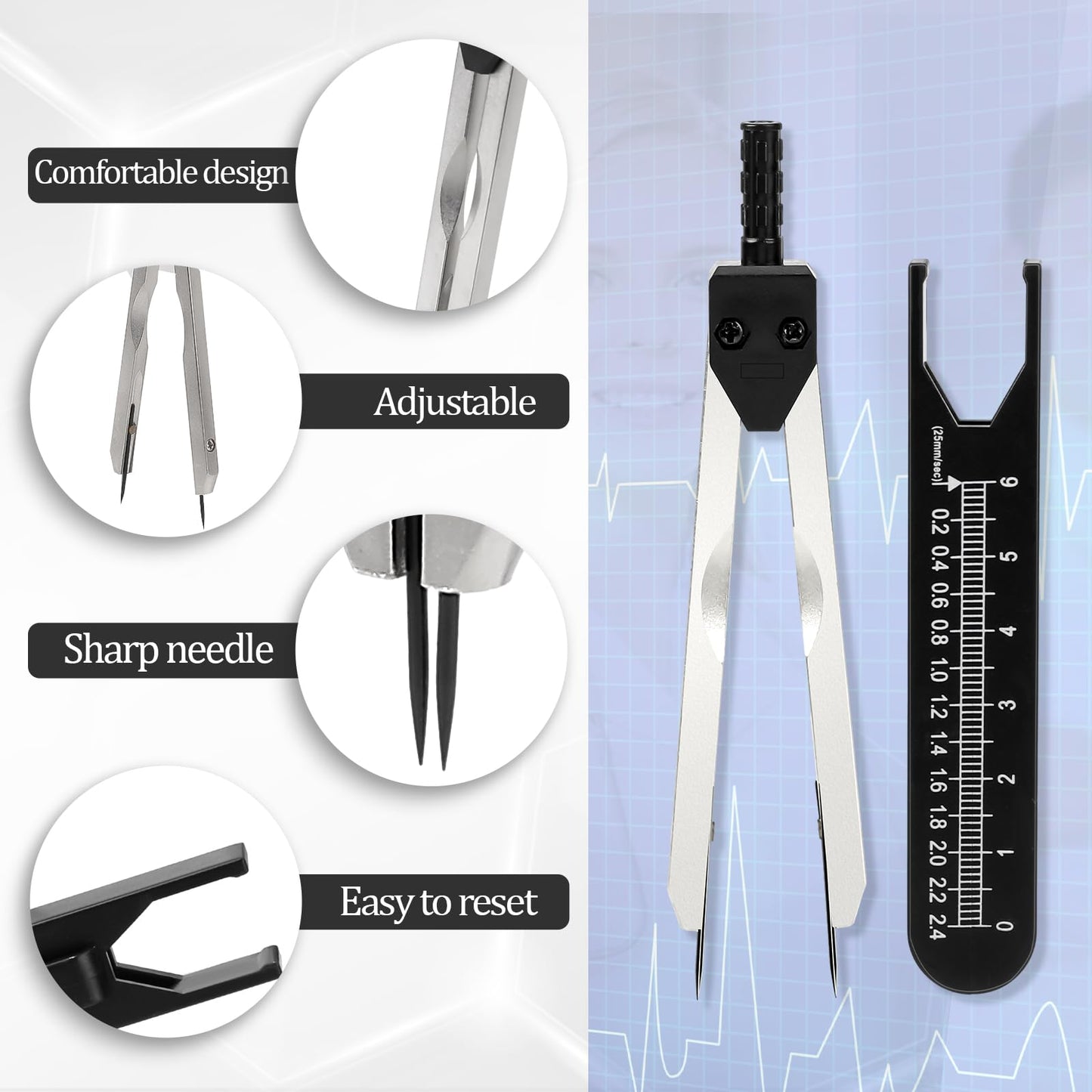 EKG Caliper ECG Caliper Electrocardiogram Divider for Nursing,Electrocardiographs Measuring Tool for Doctors, Nurses, Medical Student