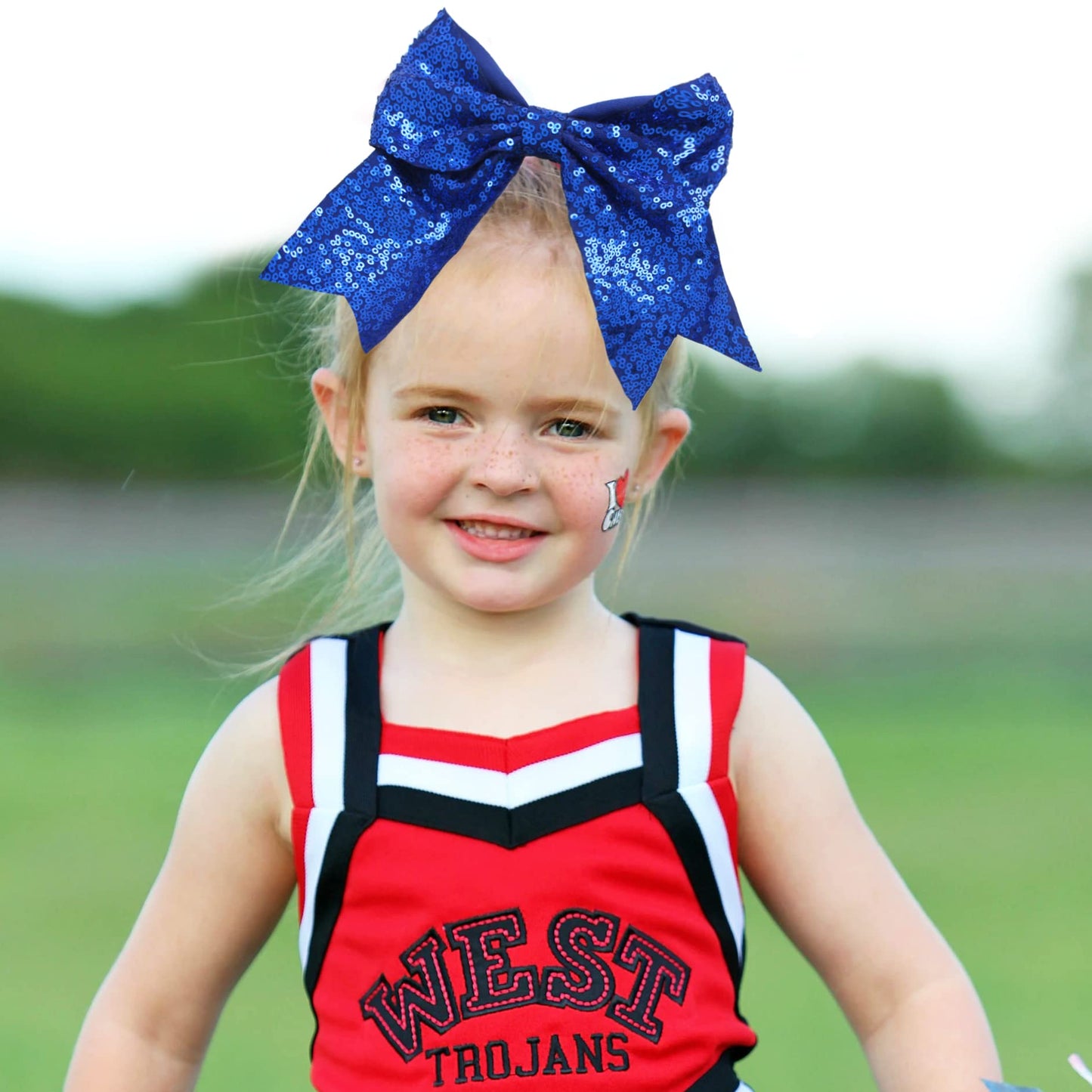 2 PCS 8 Large Cheer Bows Sequin Cheer Hair Bows Ponytail Holders Cheerleading Bows for Jumbo Cheerleading Teen Girls Sports (Bl