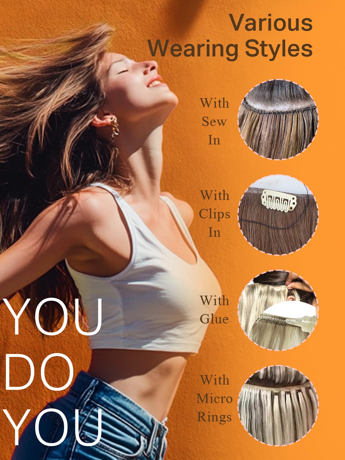 DOORES Hair Extensions Real Human Hair, Light Brown Highlighted Medium Blonde 24 Inch 120g, Remy Weft Full Head Long Straight Se