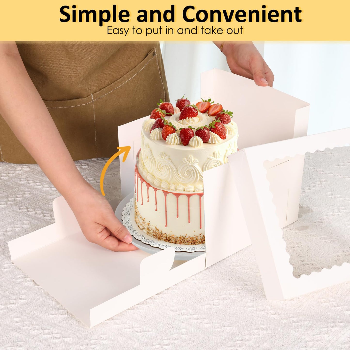 Moretoes 5 Pack Cake Boxes 8 Inch, Bakery Containers with Large Window, 8 Inch White Cake Carrier, Disposable Boxes for Halloween Birthday, Party, Cupcake Cookie Pie Pastry (8x8x8 Inches)
