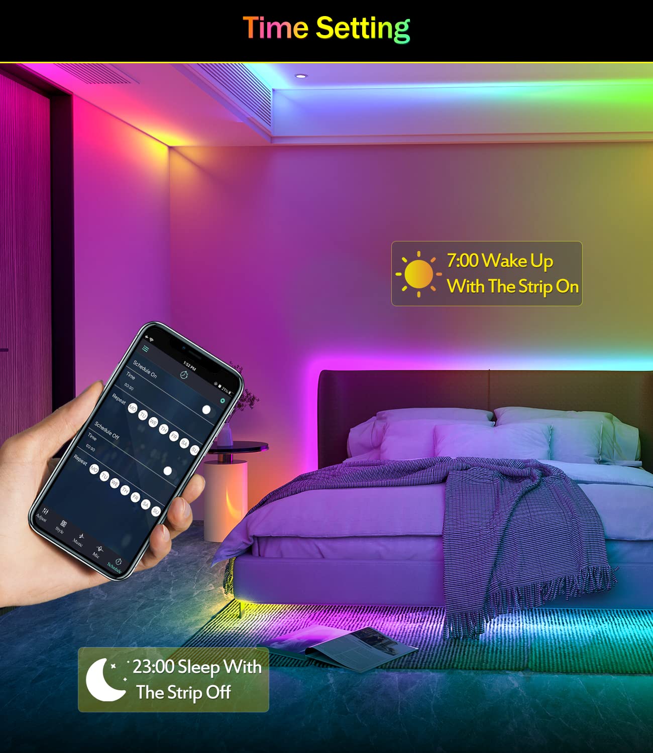 Daymeet LED Light Strip, 33ft Dreamcolor RGB, APP Control, Music Sync, Remote, Home Decoration