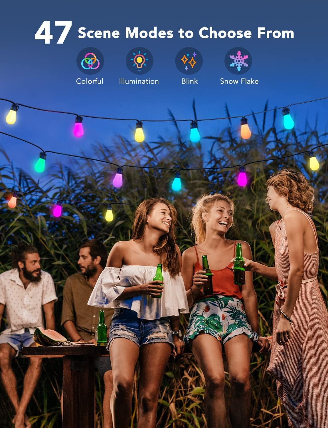 Govee Smart Outdoor String Lights H7029, 24ft RGBIC, IP65 Waterproof, Multicolor, 8 Dimmable LED Bulbs, App Control