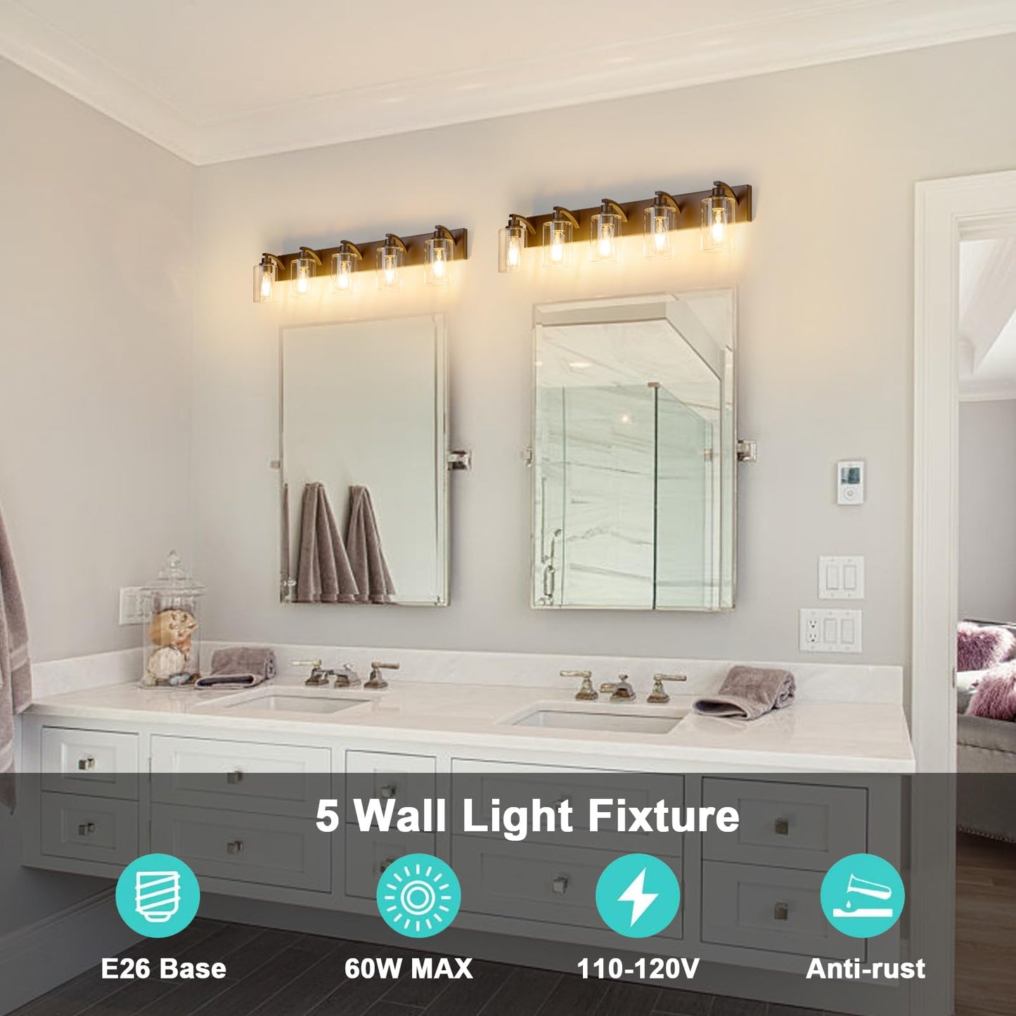 Alaislyc 5-Light Bathroom Light Fixtures Modern Orb Vanity Lights For Bathroom Lighting Fixtures Over Mirror With Clear Glass Shade For Cabinet Mirror Bedroom Hallway