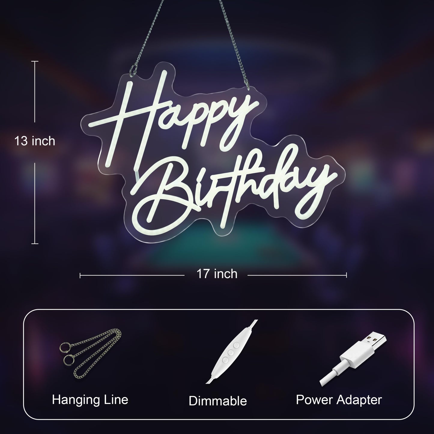ASIUXIRS Happy Birthday Neon Sign Wall Light - White Plastic for Bar, Club, Bedroom, Cafe, Wedding Party