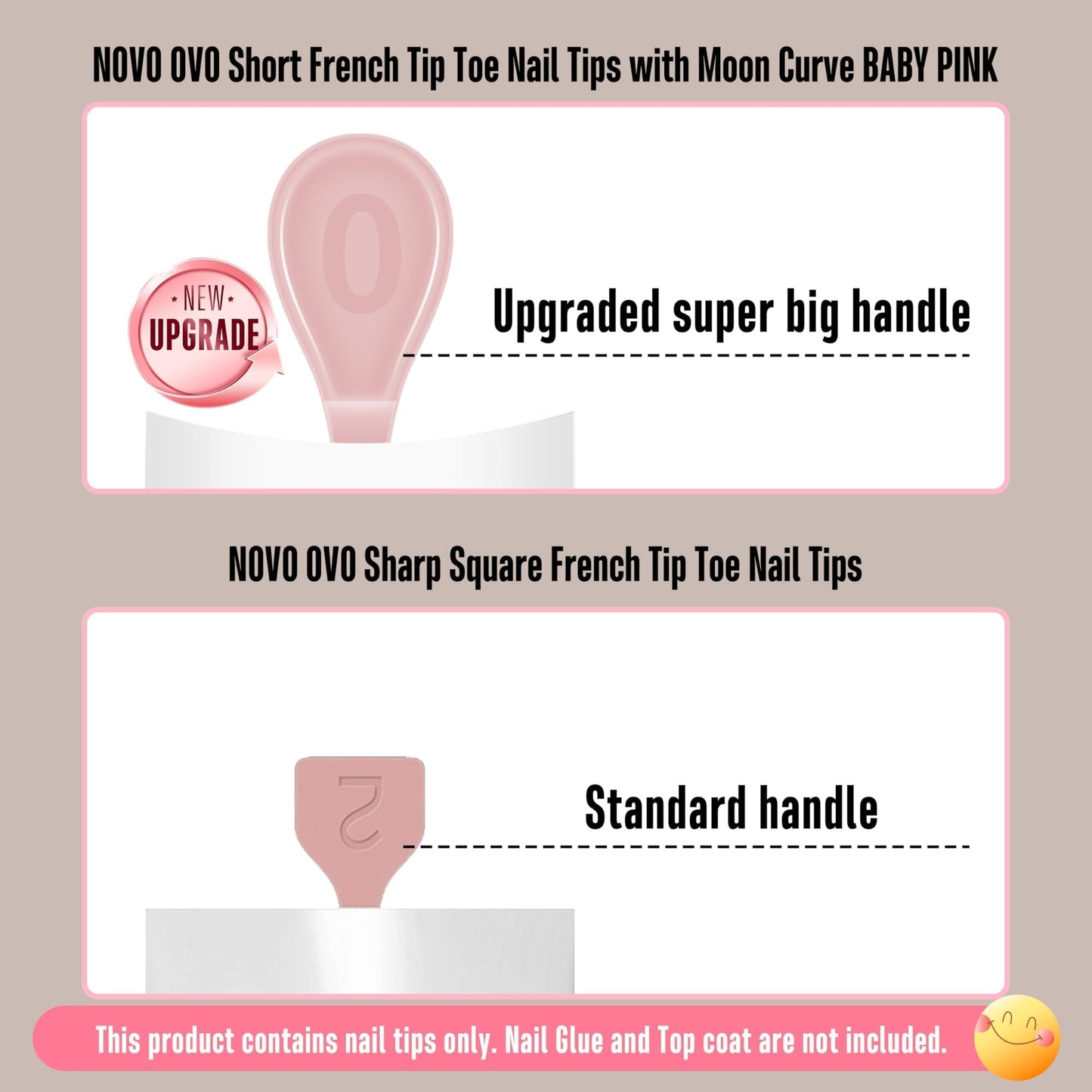 NOVO OVO Halloween Short Toe Nail Tips White French Tip with Moon Curve, BABY PINK Thick Sharp Square Toenail Extension, Soft Ge
