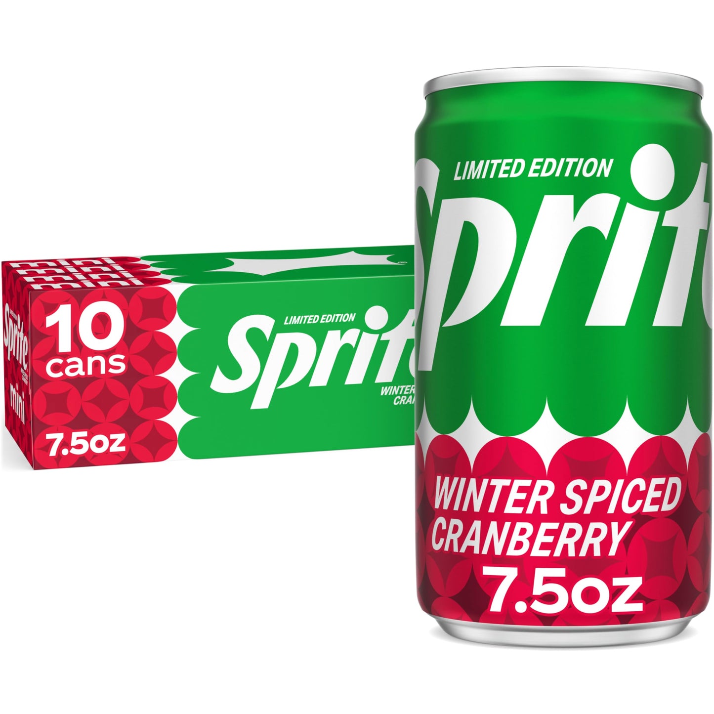 Sprite Winter Spiced Cranberry Soda Soft Drink Fridge Pack 7.5 fl oz Mini Cans 10 Pack