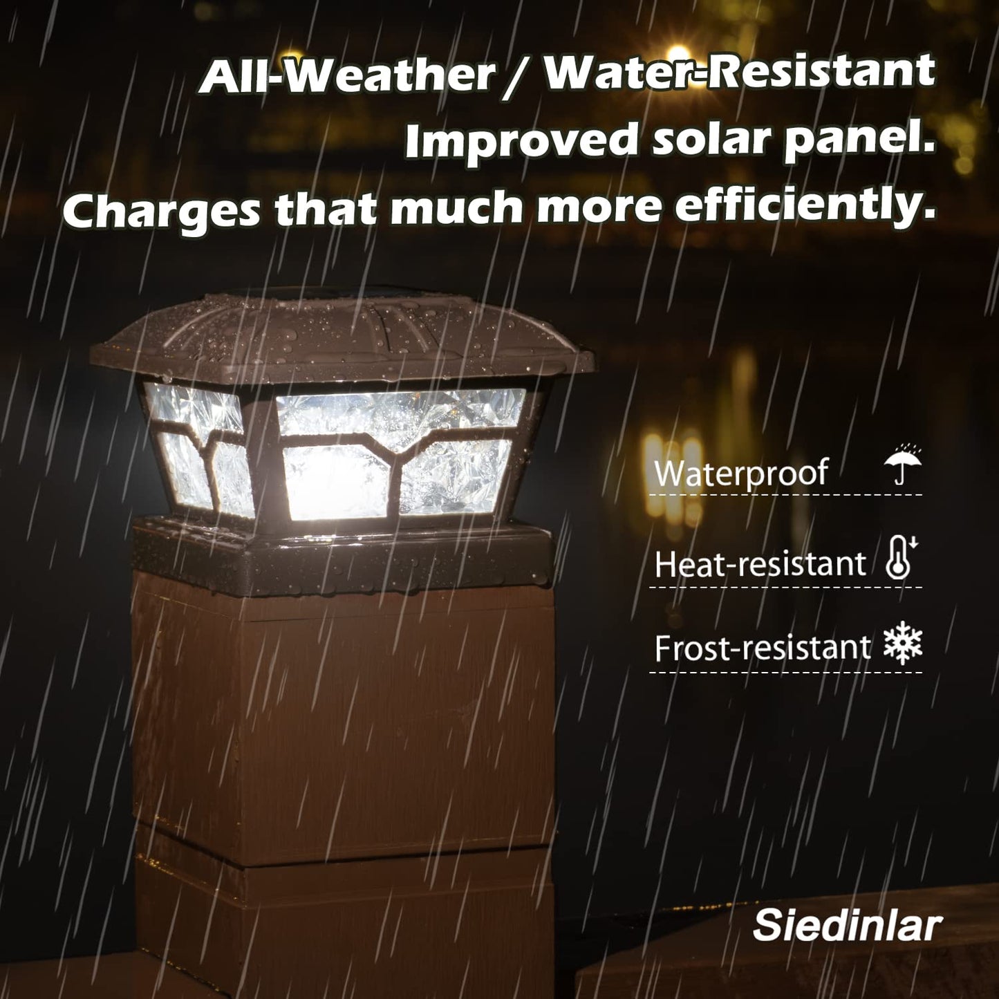 SIEDiNLAR Solar Post Cap Lights, 8 LEDs, 2 Color Modes, Brown, 4 Pack, Fits 4x4 5x5 6x6 Posts, Plastic