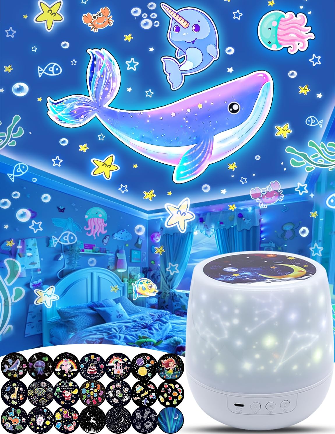 21 Set of Films, Kids Night Light Projector for Bedroom, Ceiling, Projector Night Light for Kids, Room Decor, Star Galaxy Lamp w